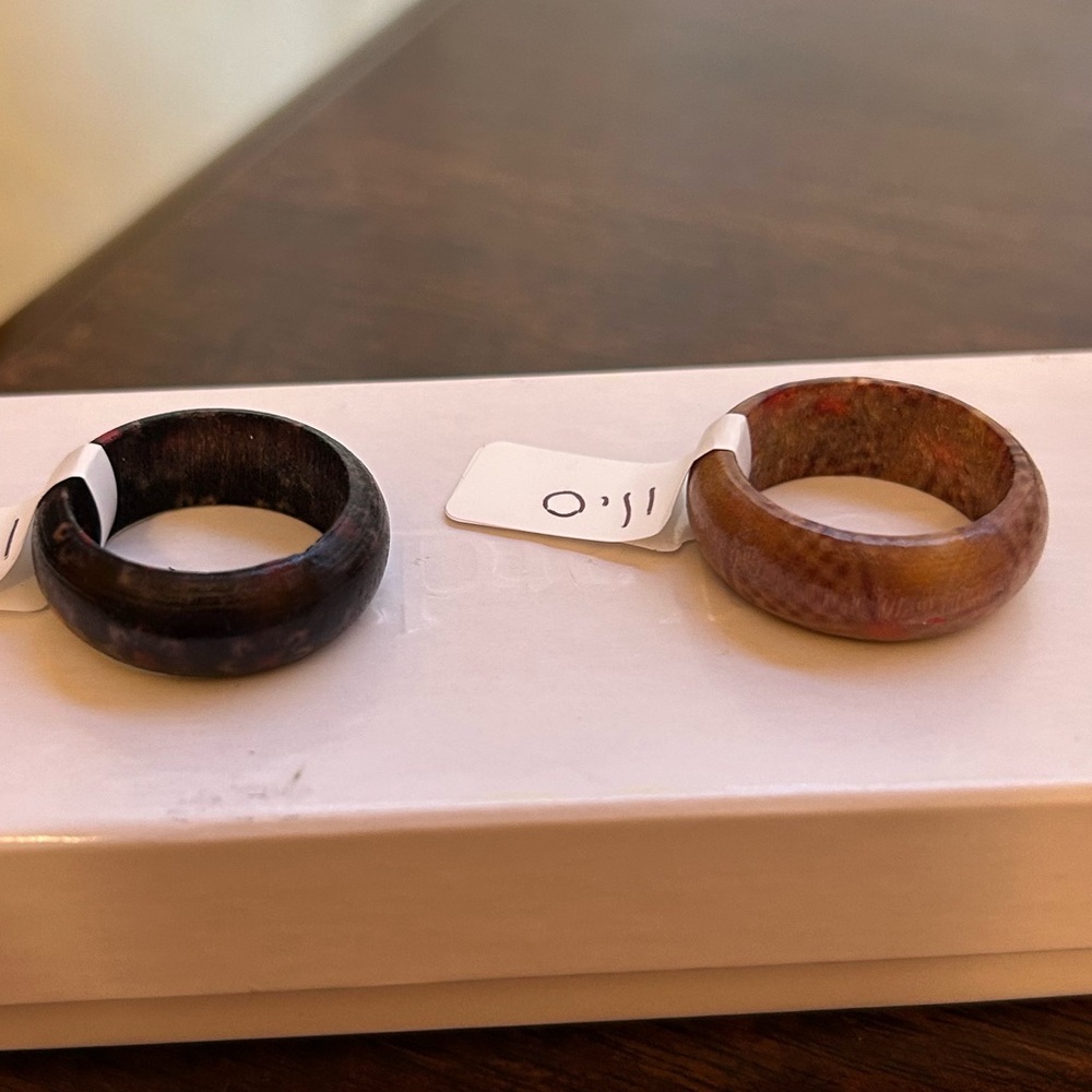 Bundle of Two Size 11 Colorful Patterned Wooden Rings for Men or Women NWT